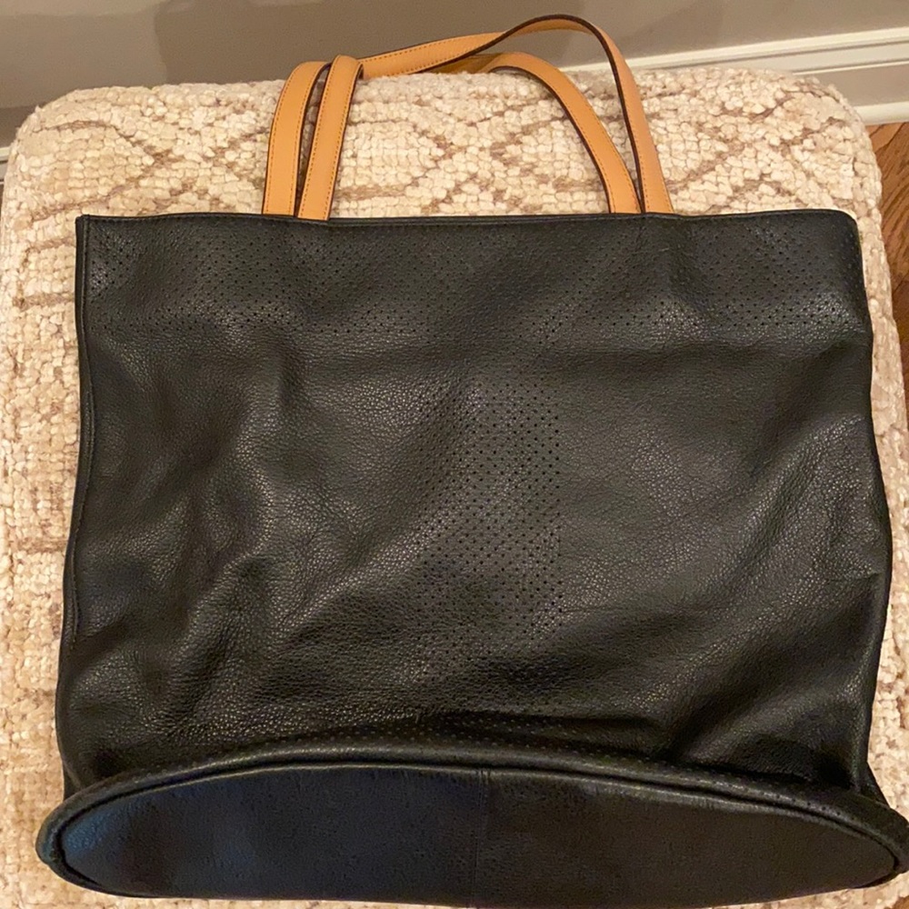 Isaac Mizrahi New York Black Leather Pebbled Tote